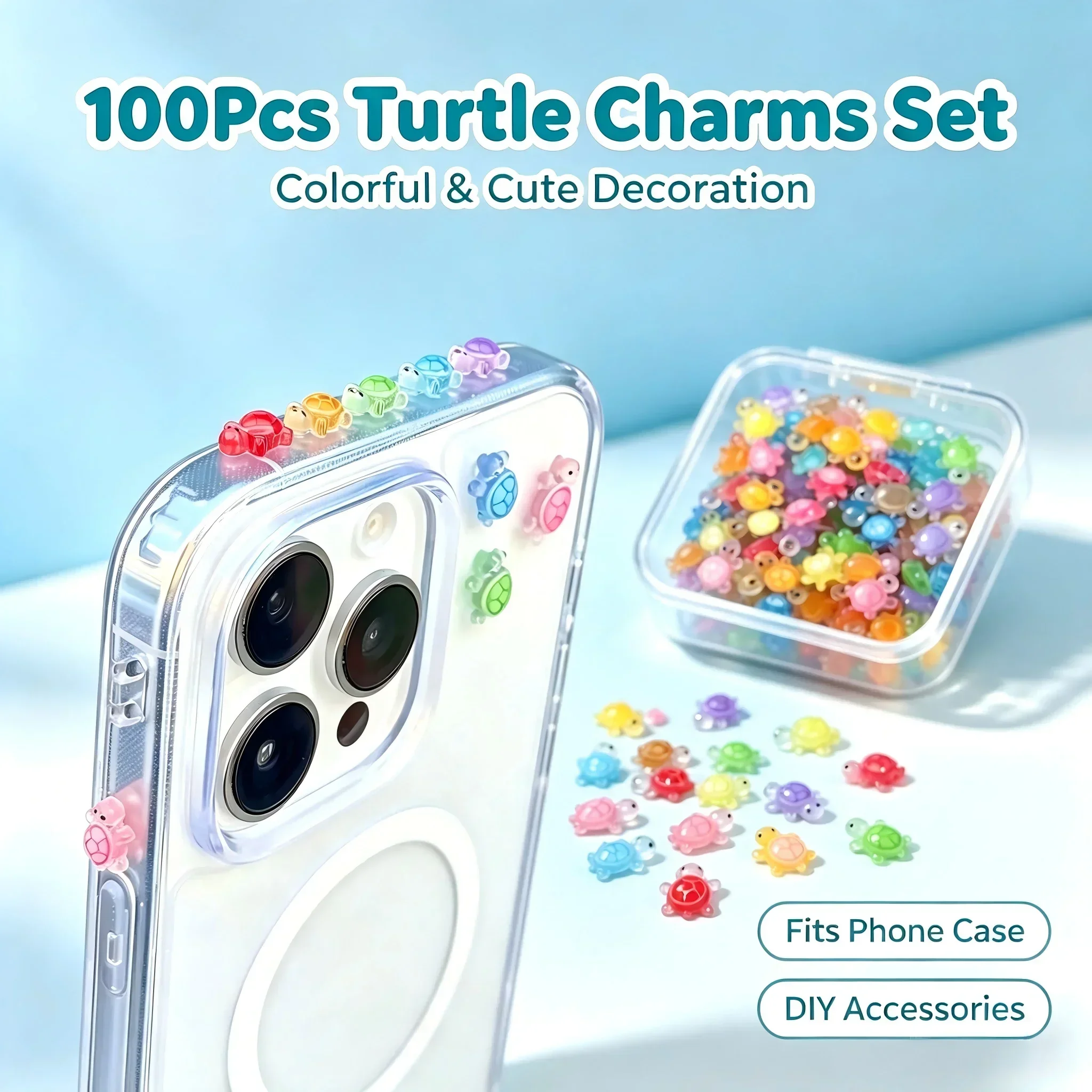 Phone Accessories Charms - 100 Adet/ Şanslı Kaplumbağa Reçine Süsler,